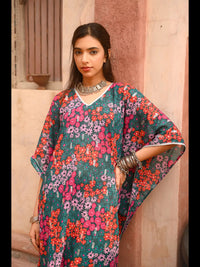 Aditi Wasan Green Floral Printed Kaftan Kurta With Pant