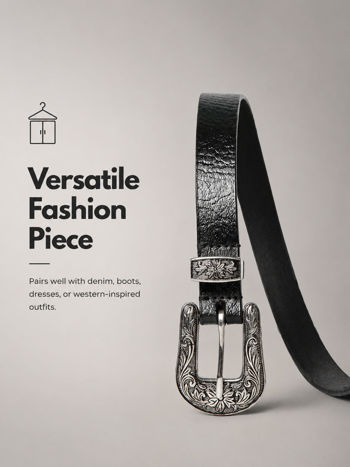 Black Western Women's Genuine Leather Belt