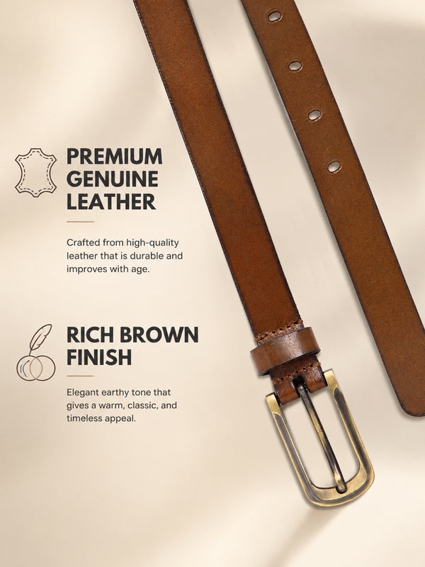 Tan Women's Solid Genuine Leather Belt