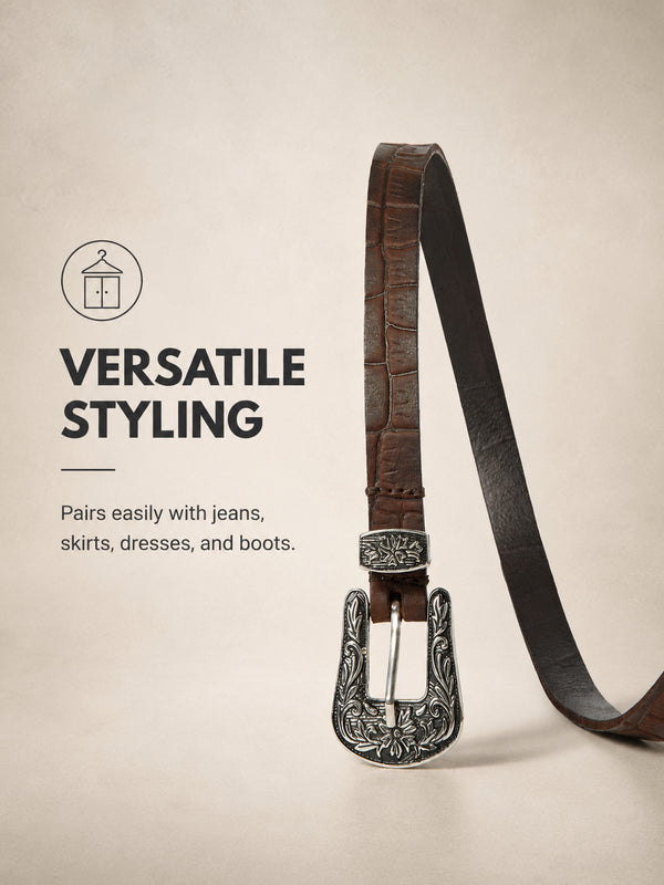 Brown Croco Western Women's Genuine Leather Belt