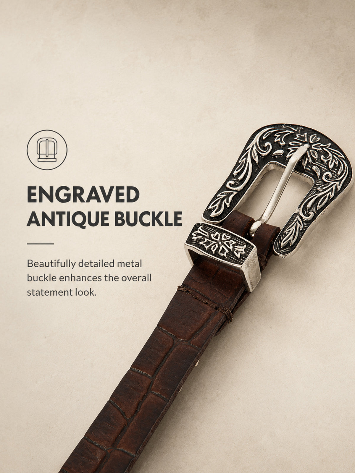 Brown Croco Western Women's Genuine Leather Belt