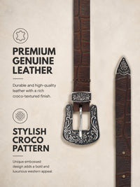 Brown Croco Western Women's Genuine Leather Belt