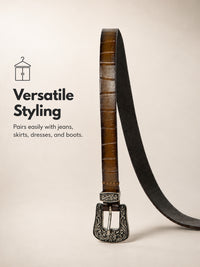 Tan Croco Western Women's Genuine Leather Belt
