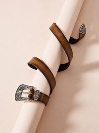 Tan Croco Western Women's Genuine Leather Belt