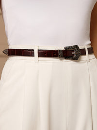 Maroon Croco Western Women's Genuine Leather Belt