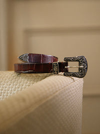 Maroon Croco Western Women's Genuine Leather Belt