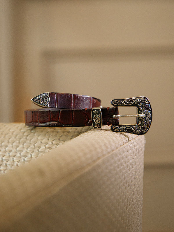 Maroon Croco Western Women's Genuine Leather Belt