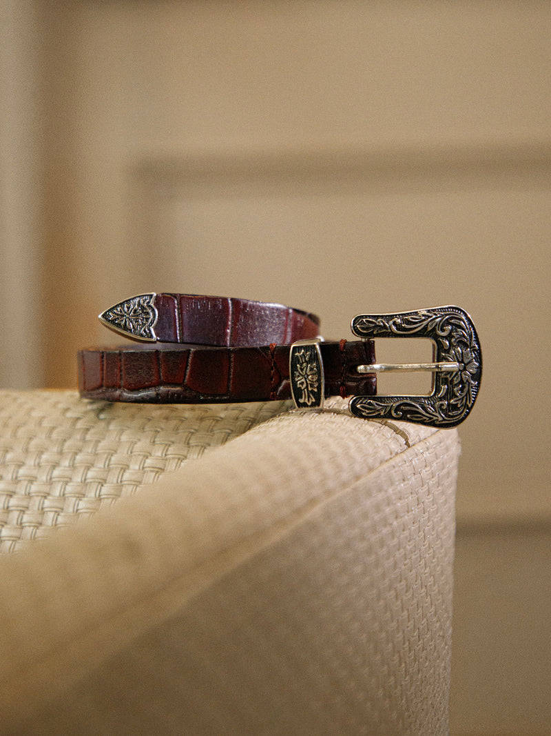 Maroon Croco Western Women's Genuine Leather Belt