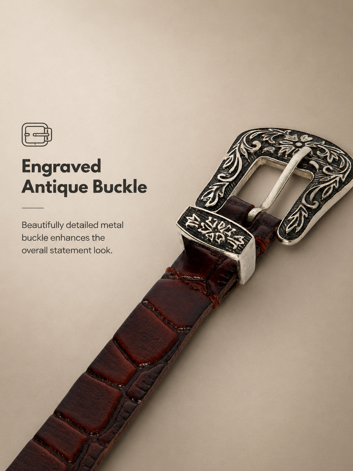 Maroon Croco Western Women's Genuine Leather Belt