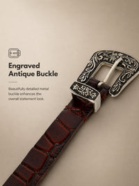 Maroon Croco Western Women's Genuine Leather Belt
