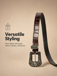 Maroon Croco Western Women's Genuine Leather Belt