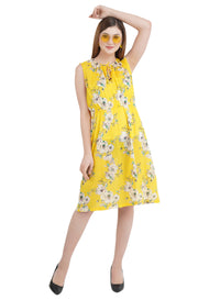 Floral Print Shift Yellow Dress