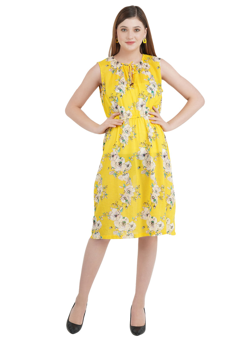 Floral Print Shift Yellow Dress