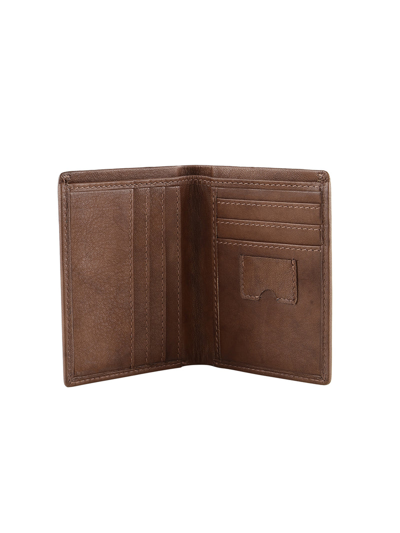 Men's Genuine Leather Slim Wallet Cardholder with 6 Card Slots and 1 Keyholder Slot - Brown