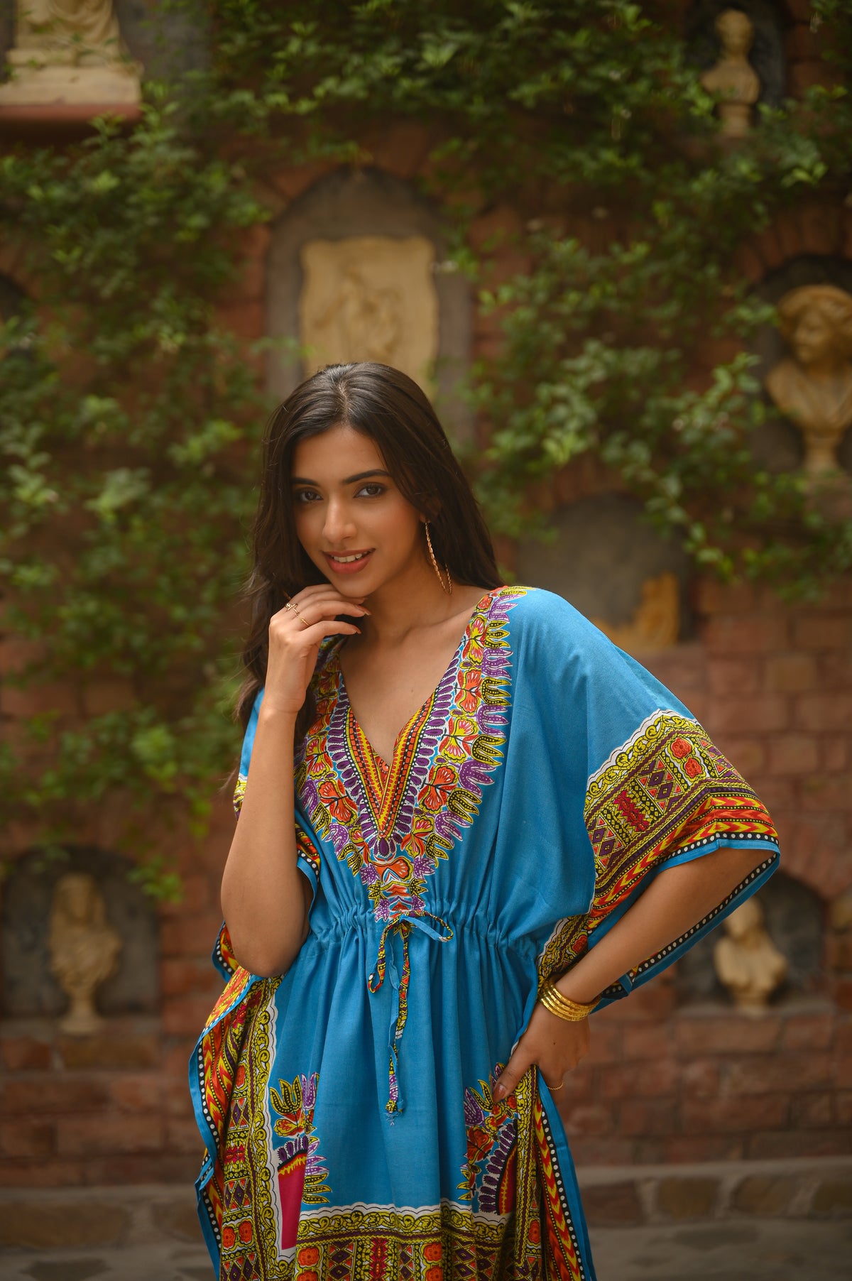 Aditi Wasan Blue Floral Printed Kaftan Dress