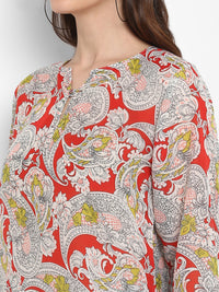 Red printed cotton tunic