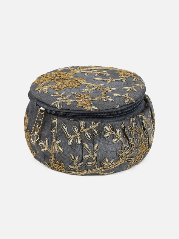 Grey embroidered jewelery box Aditi Wasan