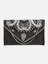 Embroidered Black and Silver Clutch Aditi Wasan