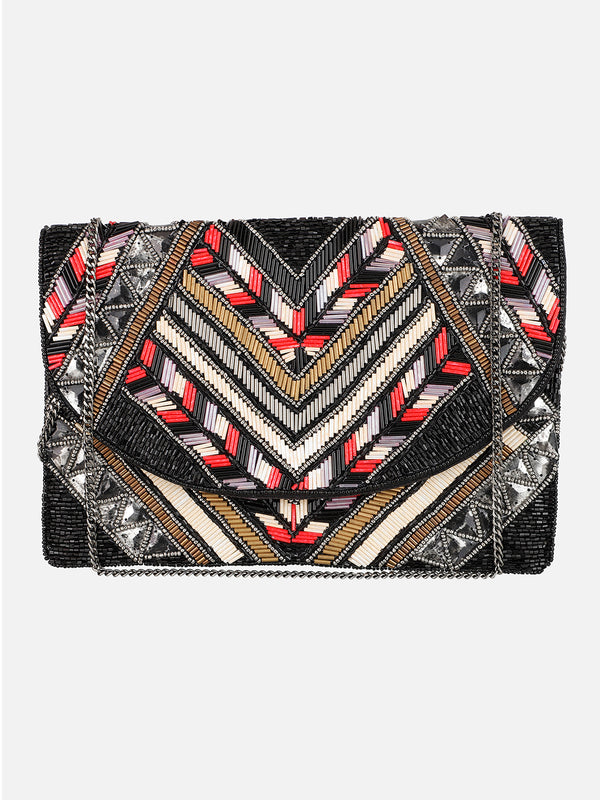 Embroidered Multicolor Black Clutch Aditi Wasan