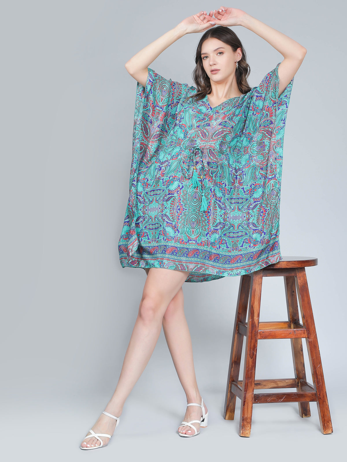 Printed Blue Silk Kaftan