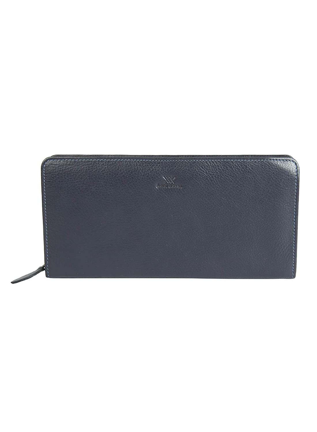 genuine leather blue gusset clutch