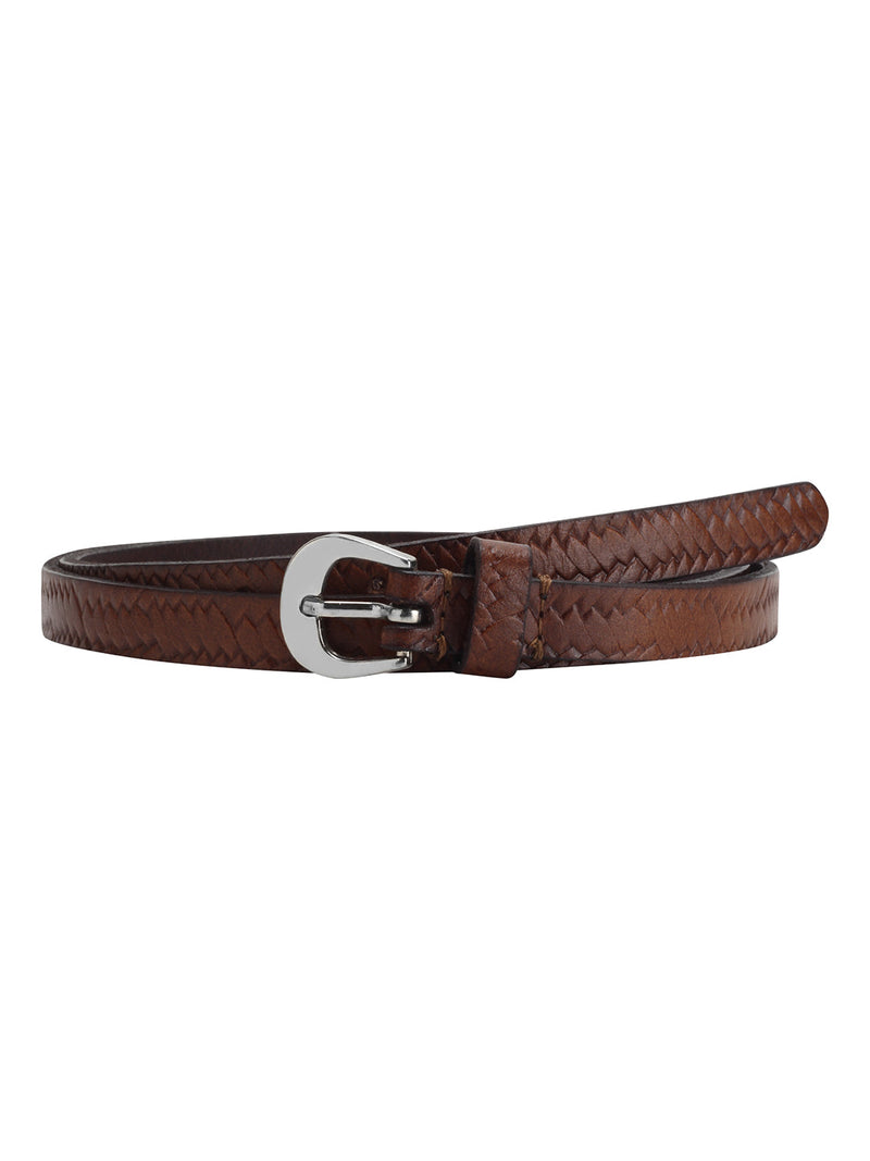 Weave pattern embossed brown belt - Aditi Wasan