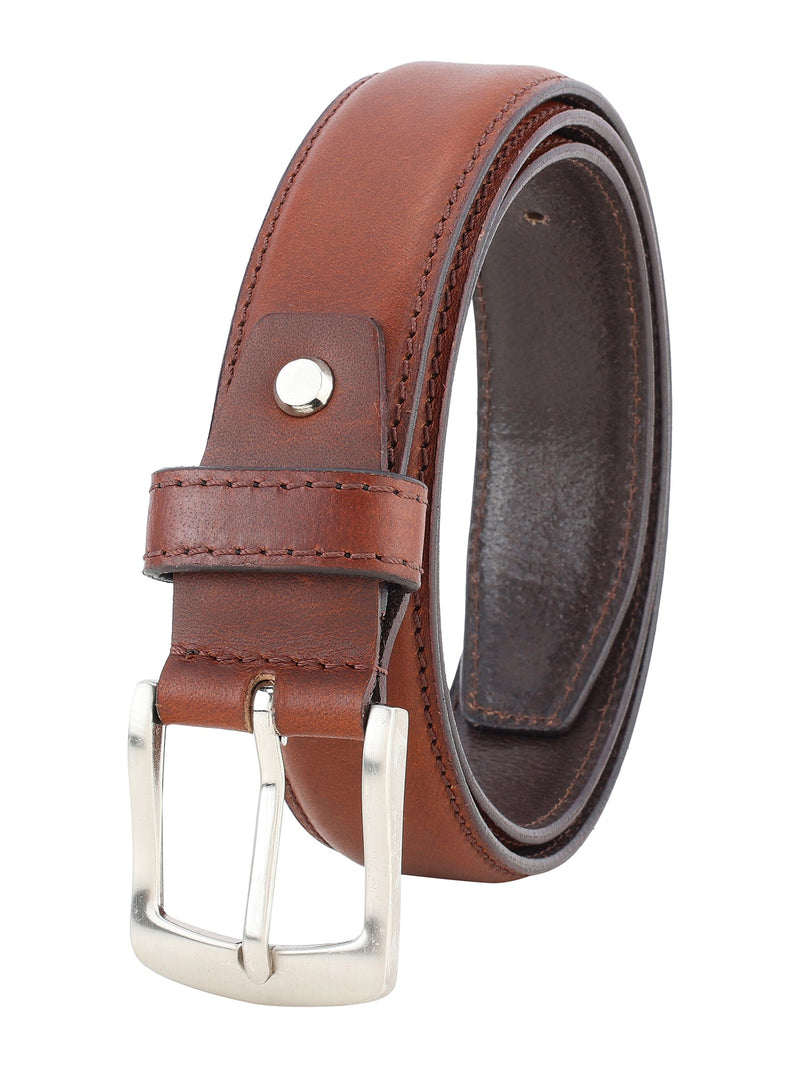 Formal Dual Tone Brown Stitch Design Genuine Leather Men's Belt