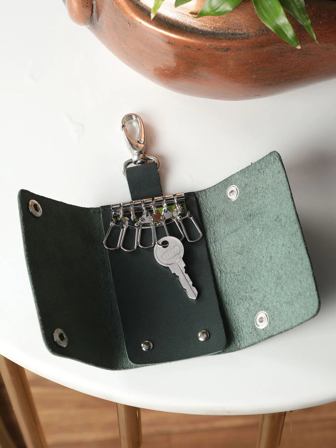 genuine leather green key holder