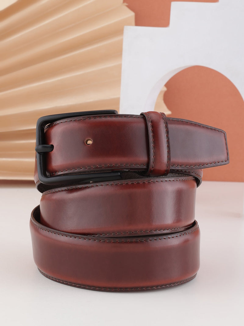 Formal Dual Tone Maroon Stitch Design Genuine Leather Men's Belt