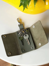genuine leather olive green key holder