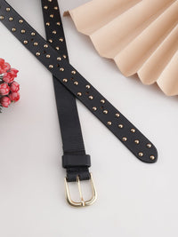 Black Genuine Leather Studded Women's Belt
