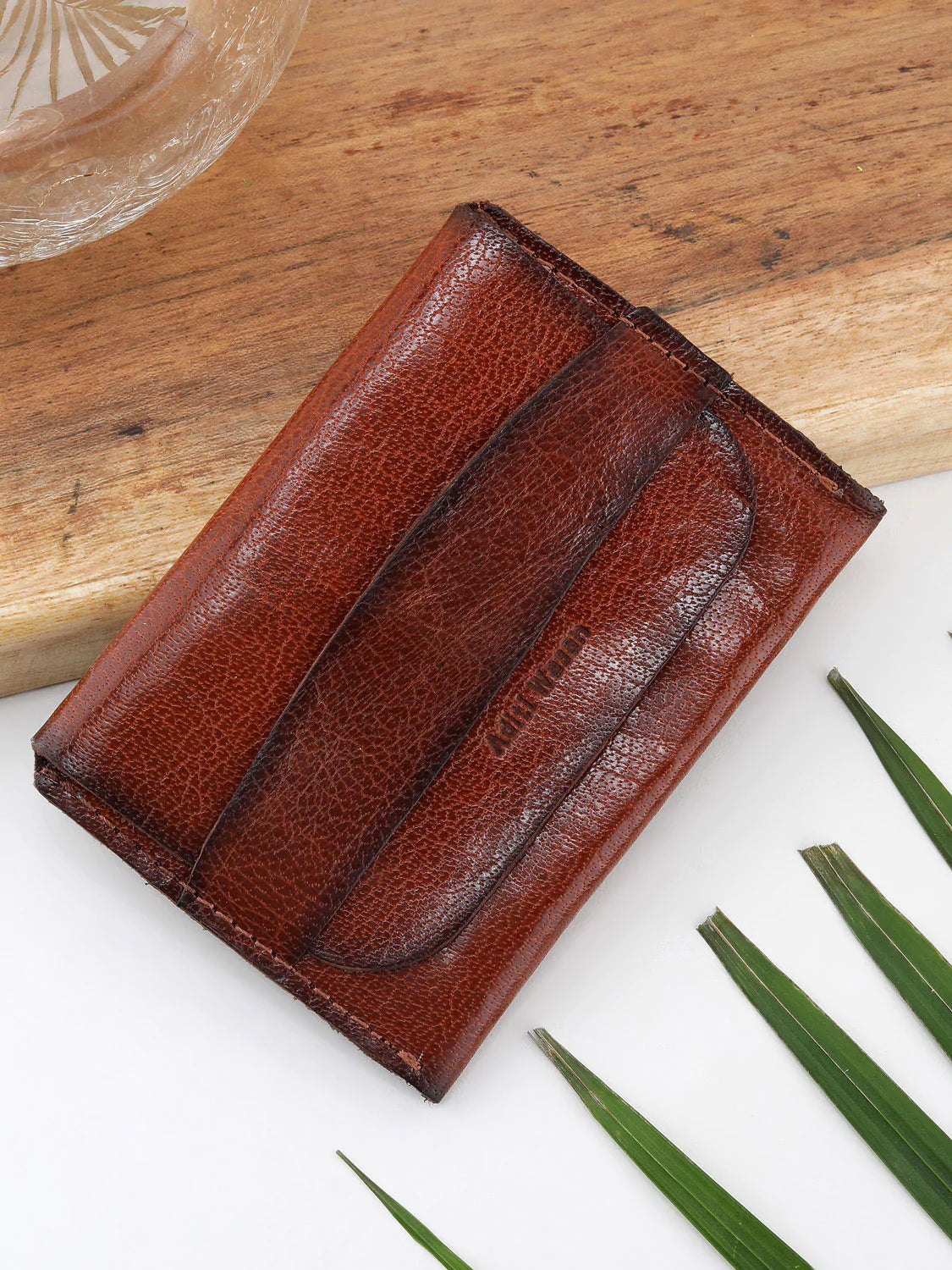two tone brown patina finish cardholder