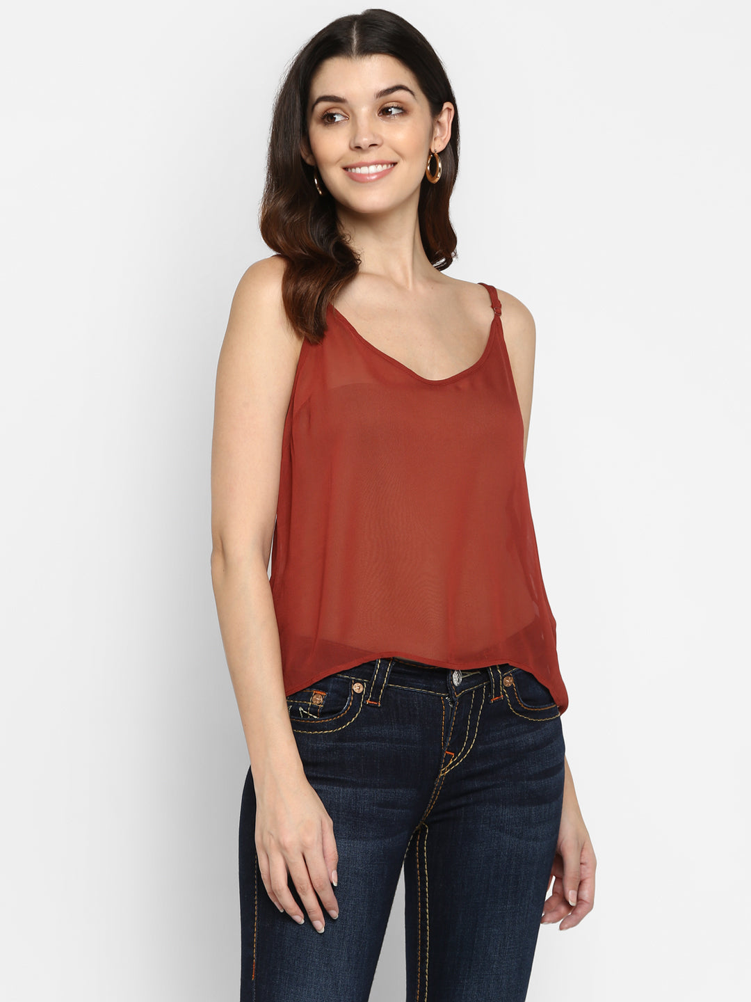 Spaghetti Strap Maroon Camisole - Aditi Wasan