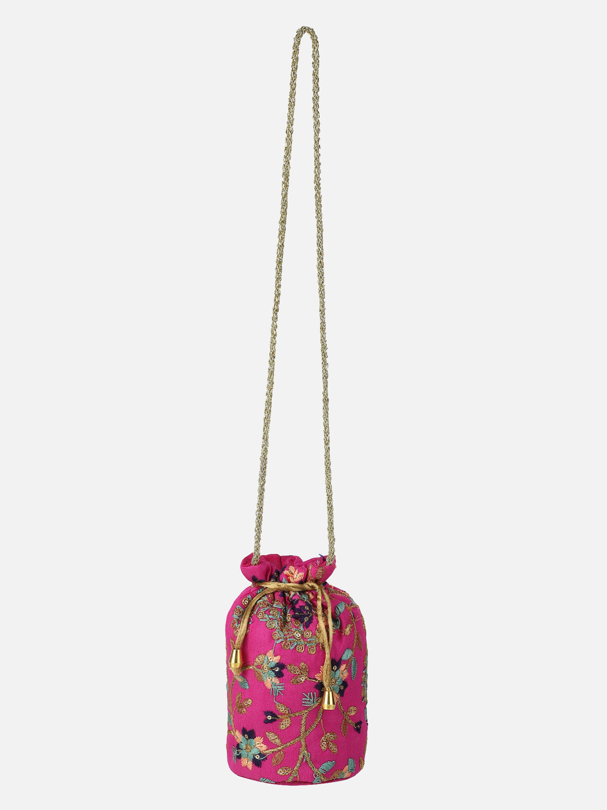 Pink Potli Bag Wth Multicolor & Golden Embroidery Aditi Wasan