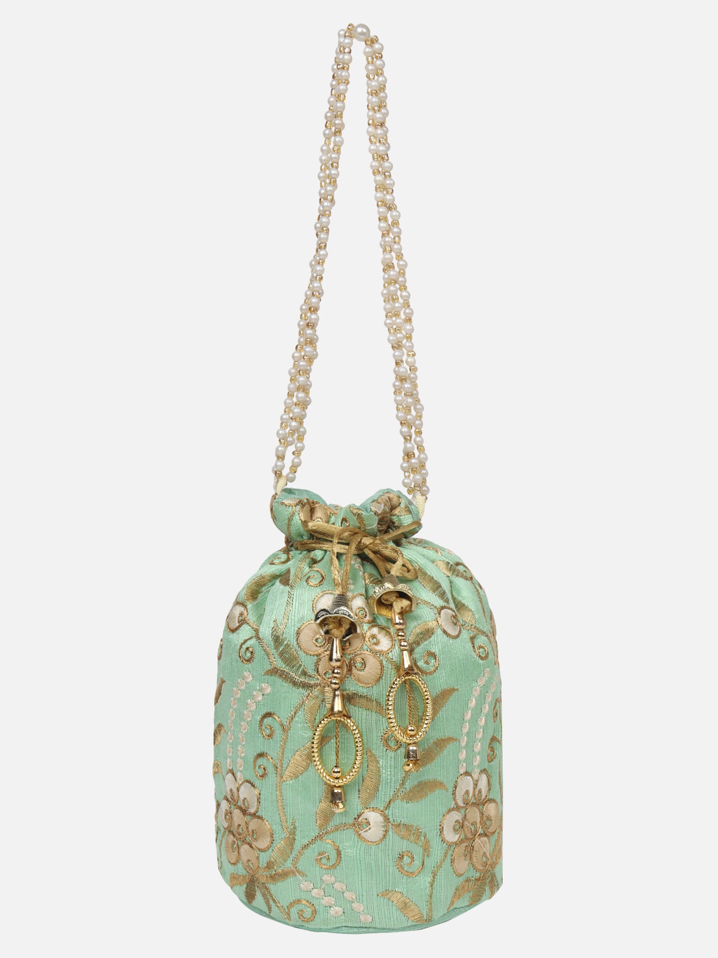 Green Golden Zari Embroidery Potli Bag Aditi Wasan