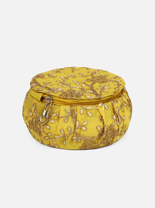 Yellow embroidered jewelery box - Aditi Wasan