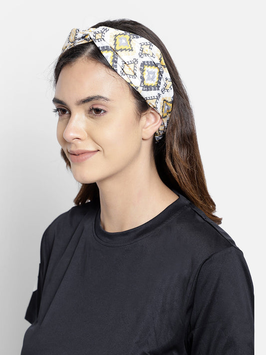 White Color Printed Headband - Aditi Wasan