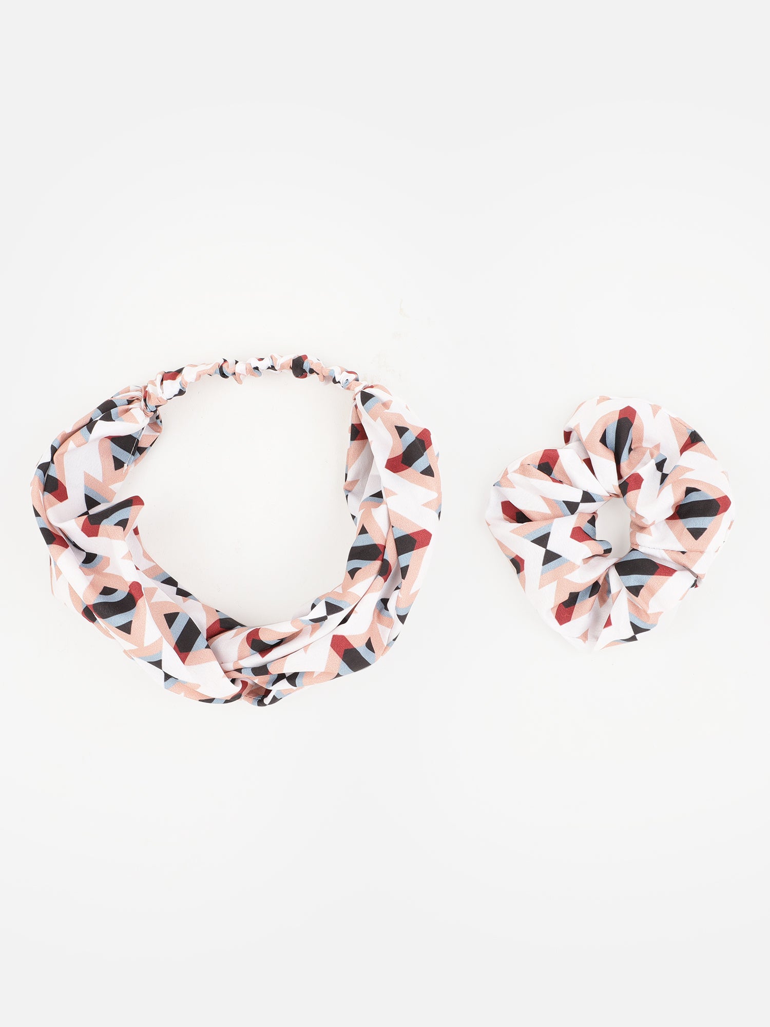 White Color Printed Headband and Scrunchy - Aditi Wasan