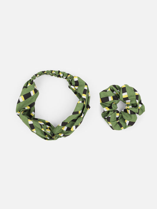Green Color Printed Headband and Scrunchy Aditi Wasan