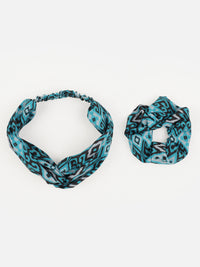 Blue Color Printed Headband and Scrunchy Aditi Wasan