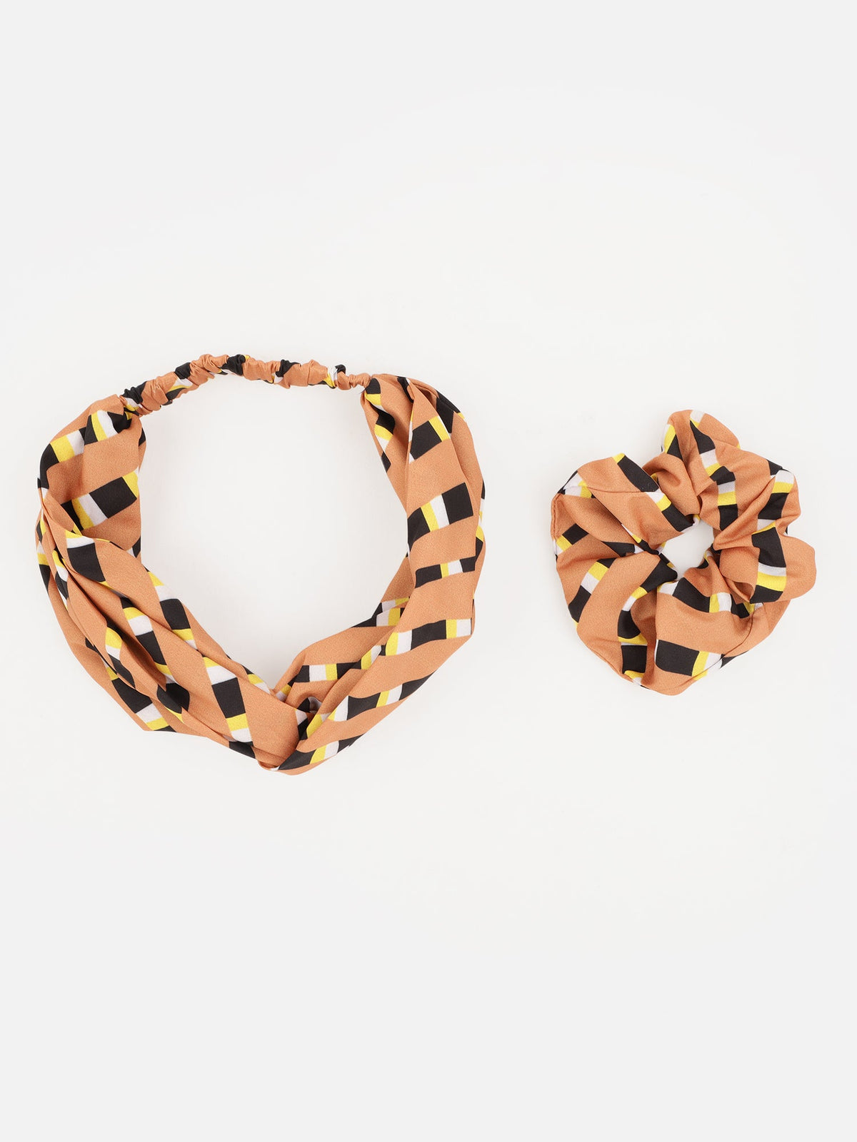Tan Color Printed Headband and Scrunchy - Aditi Wasan