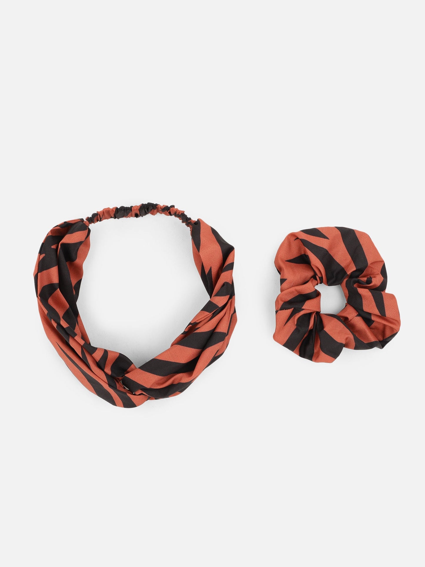 Coral Color Printed Headband and Scrunchy Aditi Wasan
