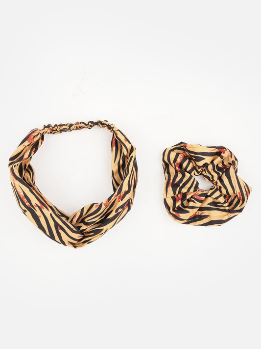 Yellow Color Printed Headband and Scrunchy - Aditi Wasan