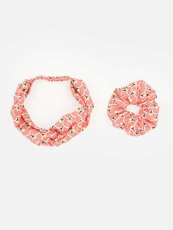Orange Color Printed Headband and Scrunchy Aditi Wasan