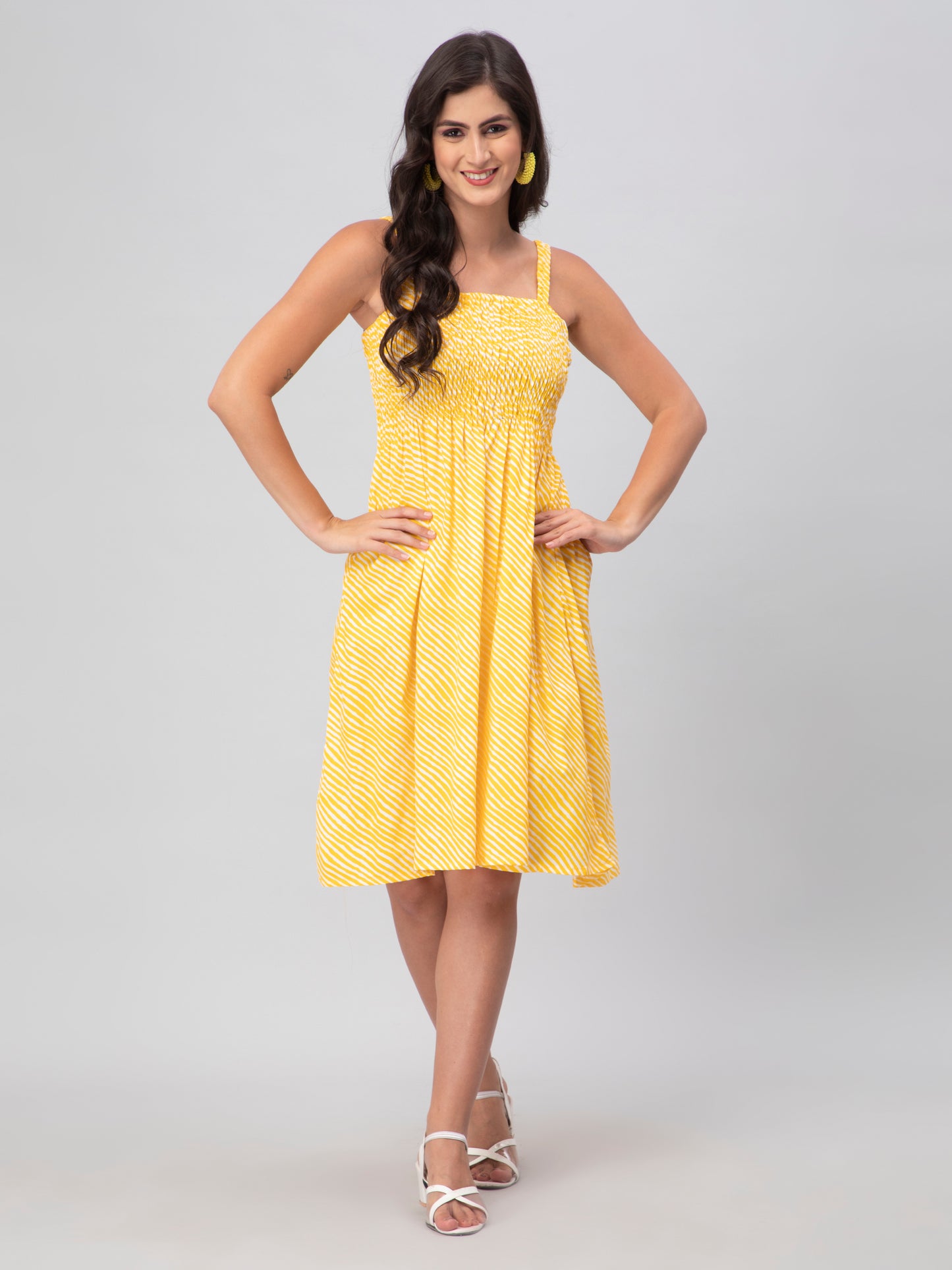 Yellow Leharia Print Viscose Freesize Dress
