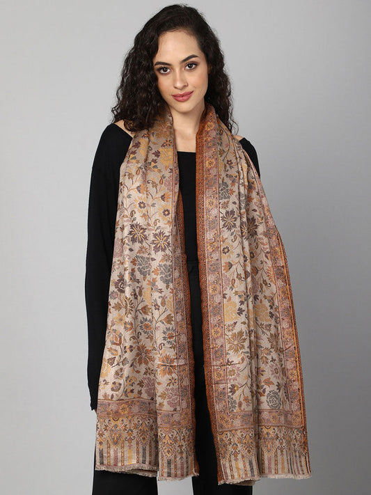 Beige & brown floral jaquard reversible jamawar Aditi Wasan