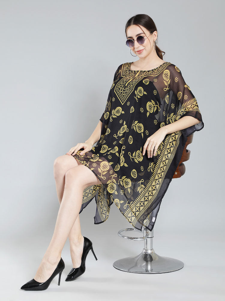 Aditi Wasan black printed polyester kaftan for womens