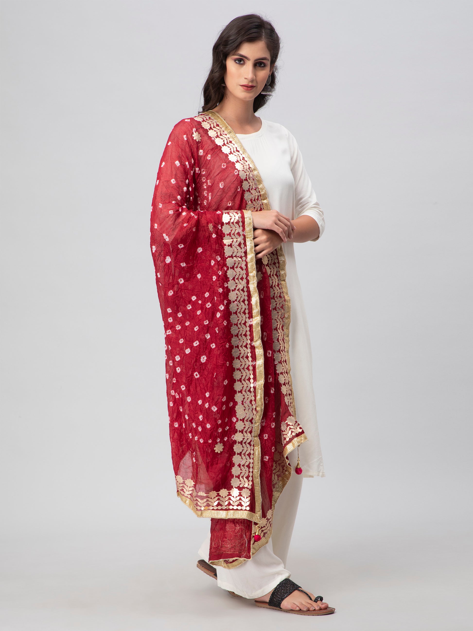 Maroon Bandhani Silk Blend Dupatta