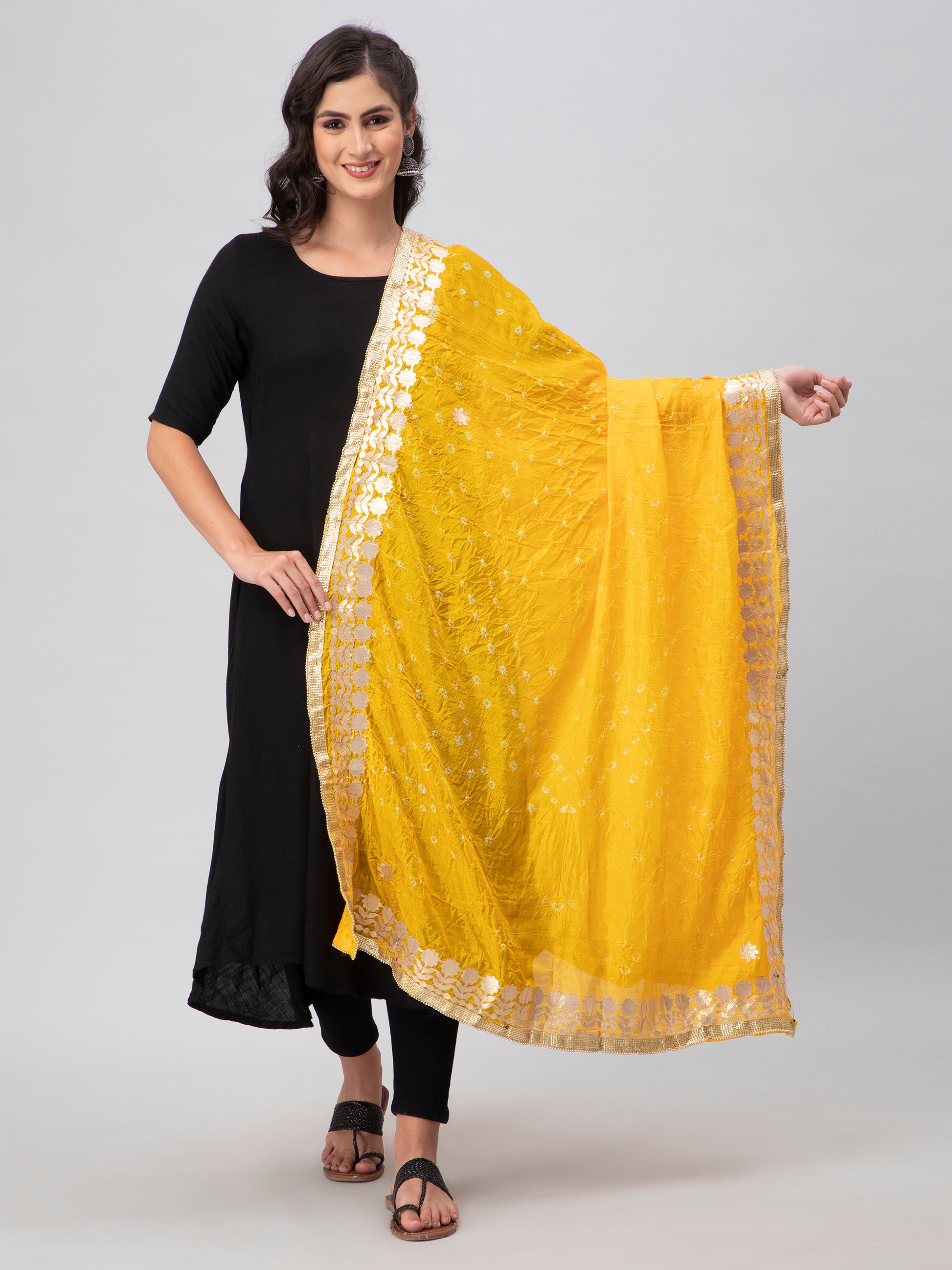 Yellow Bandhani Silk Blend Dupatta