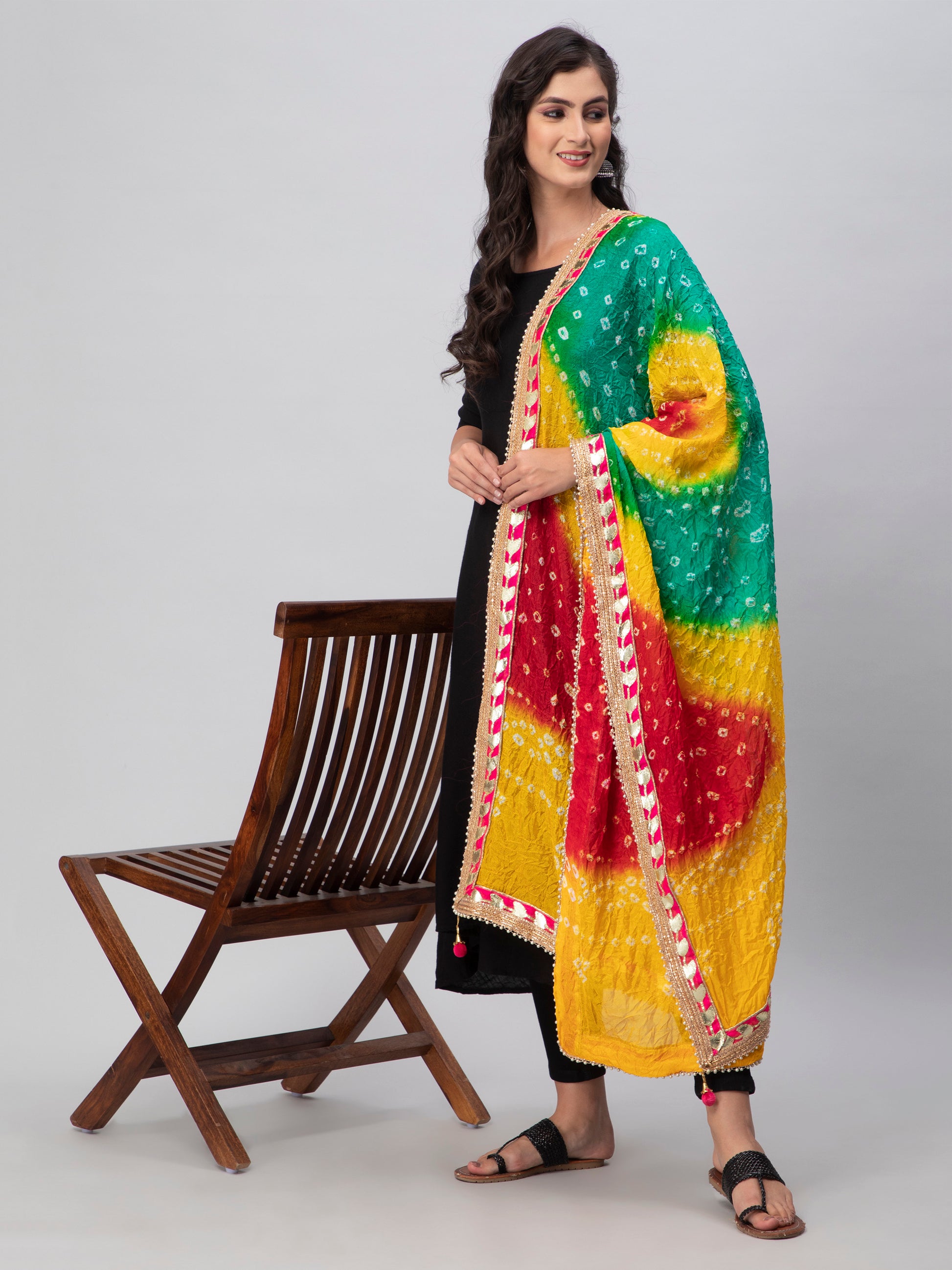 Multicolor Bandhani Silk Dupatta